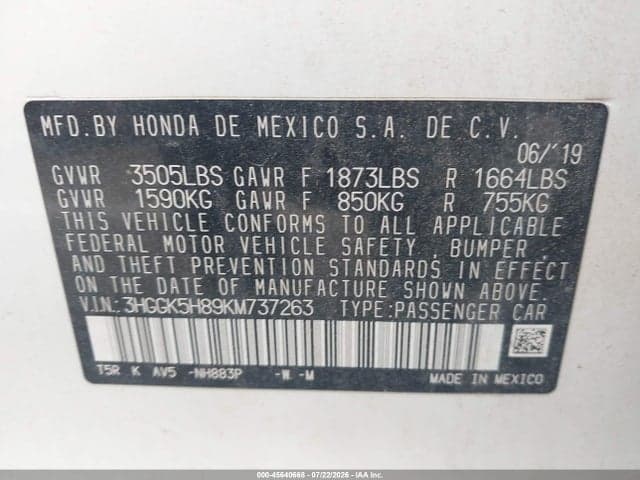 2019 HONDA FIT EX 9