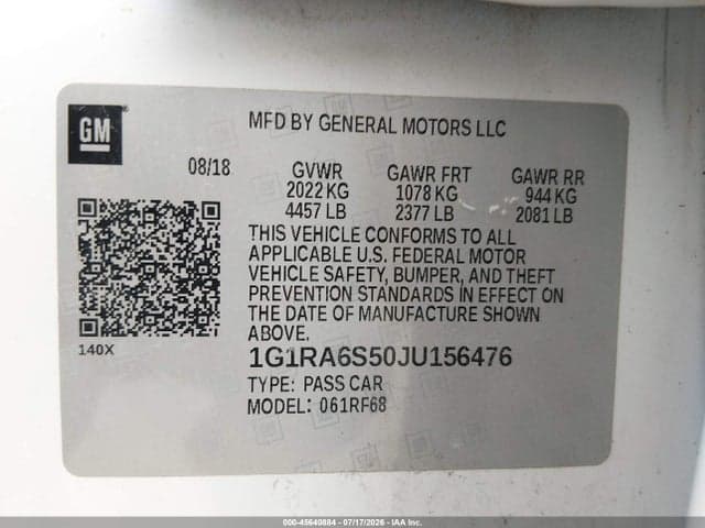 2018 CHEVROLET VOLT LT 9