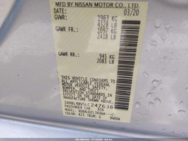 2020 NISSAN ALTIMA S FWD 9