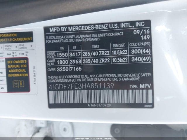 2017 MERCEDES-BENZ AMG GLS 63 4MATIC 9