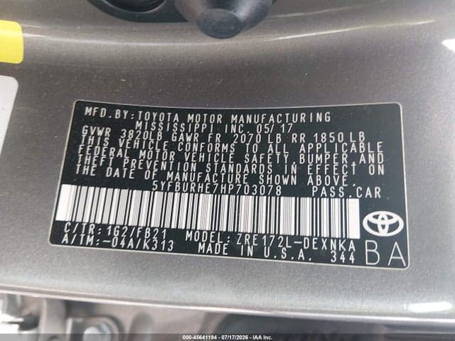 2017 TOYOTA COROLLA LE 9