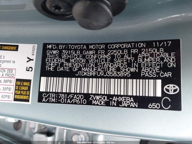 2018 TOYOTA PRIUS TWO 9
