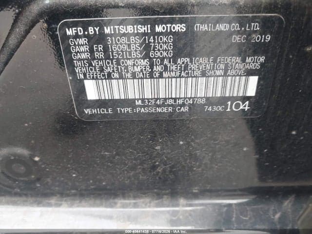 2020 MITSUBISHI MIRAGE G4 LE 9