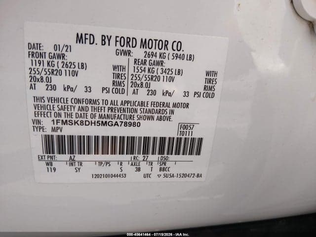 2021 FORD EXPLORER XLT 9