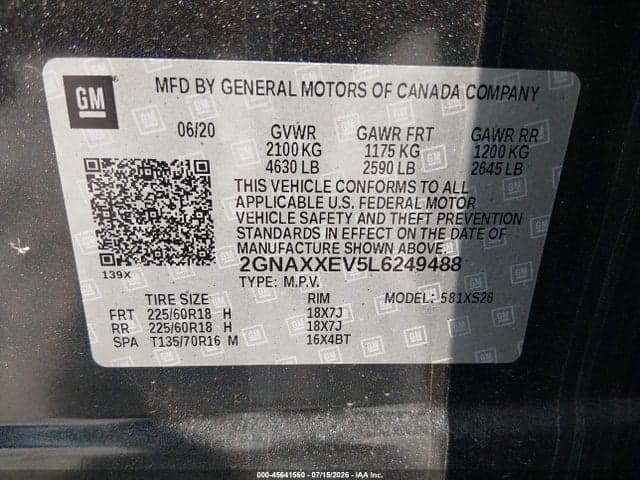 2020 CHEVROLET EQUINOX AWD PREMIER 1.5L TURBO 9