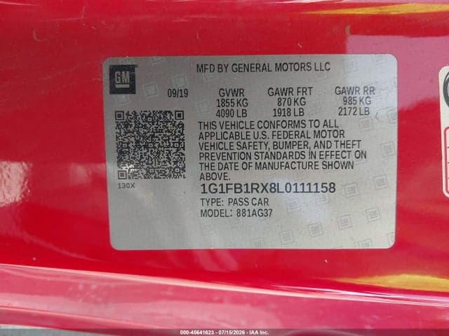 2020 CHEVROLET CAMARO RWD 1LT 9