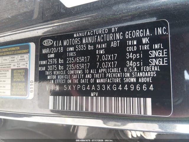 2019 KIA SORENTO 2.4L LX 9