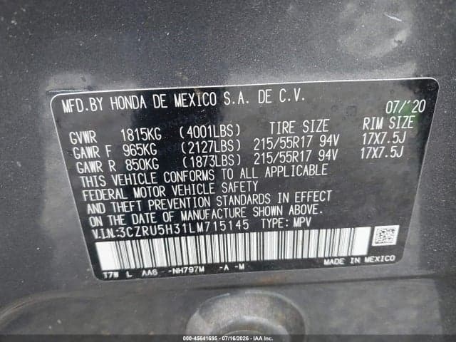 2020 HONDA HR-V 2WD LX 9