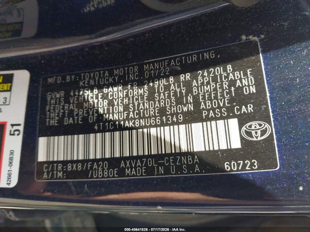 2022 TOYOTA CAMRY LE 9