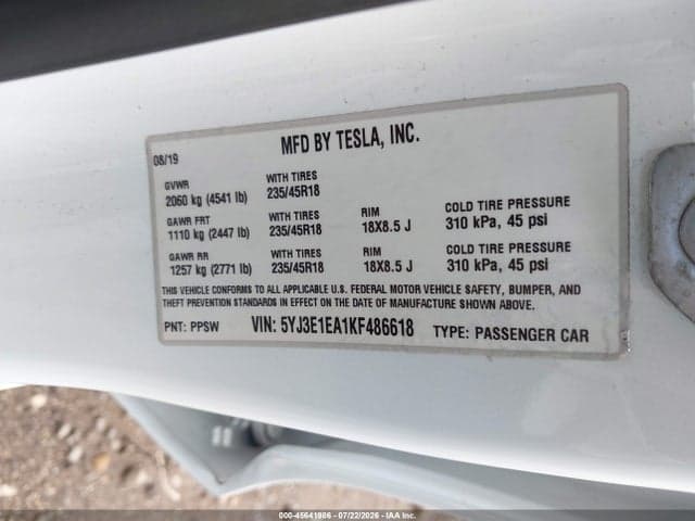 2019 TESLA MODEL 3 LONG RANGE/MID RANGE/STANDARD RANGE/STANDARD RANGE PLUS 9