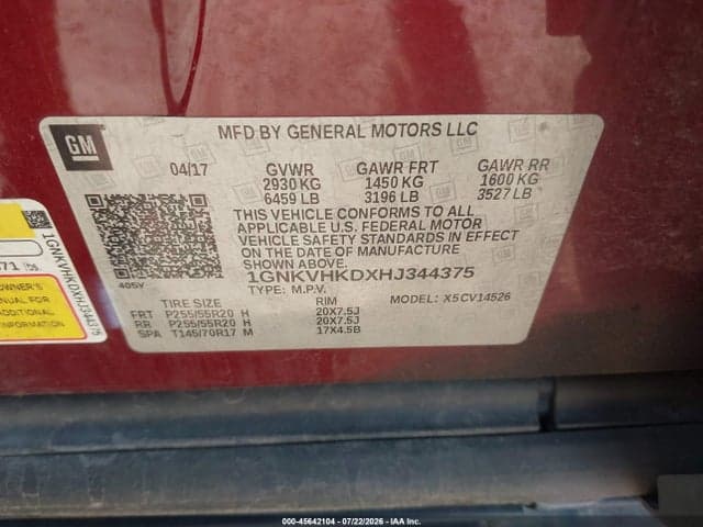 2017 CHEVROLET TRAVERSE LT 9