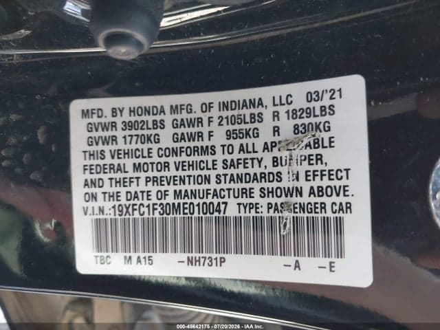 2021 HONDA CIVIC EX 9