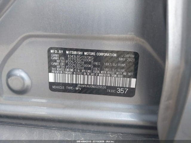 2021 MITSUBISHI OUTLANDER SPORT 2.0 BE AWC/2.0 ES AWC/2.0 LE AWC/2.0 SE AWC 9