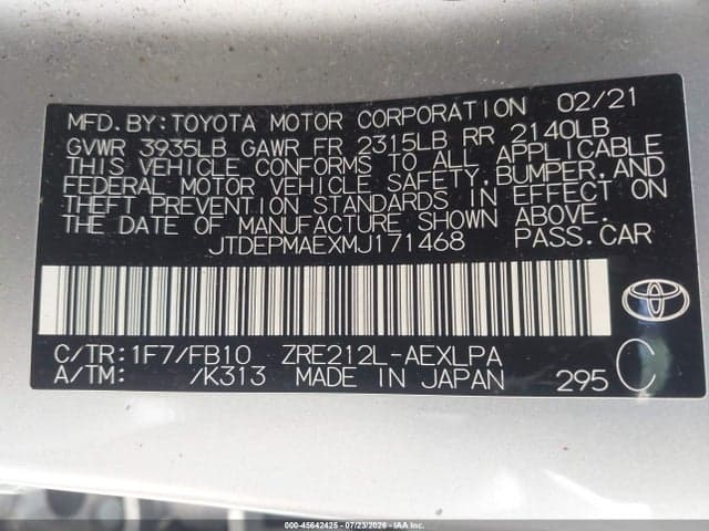 2021 TOYOTA COROLLA LE 9