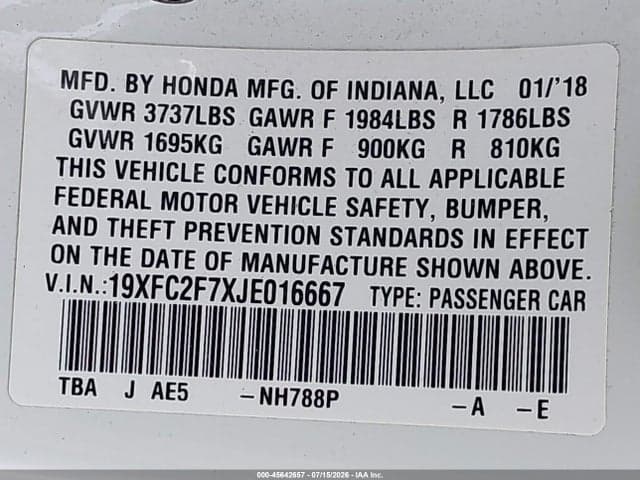 2018 HONDA CIVIC EX 9