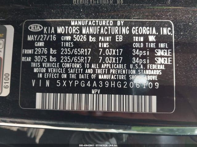 2017 KIA SORENTO 2.4L LX 9