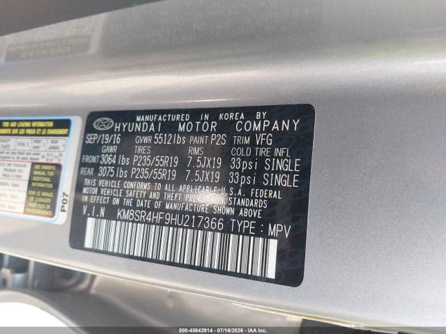 2017 HYUNDAI SANTA FE LIMITED ULTIMATE 9