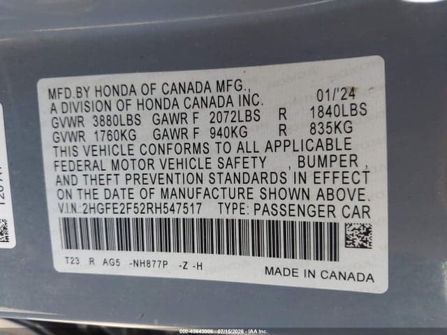2024 HONDA CIVIC SPORT 9