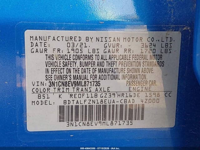 2021 NISSAN VERSA SV XTRONIC CVT 9