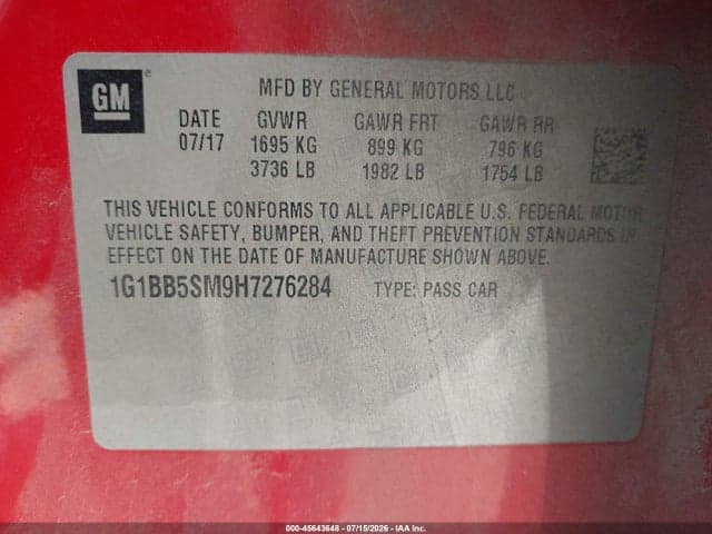 2017 CHEVROLET CRUZE LS MANUAL 9