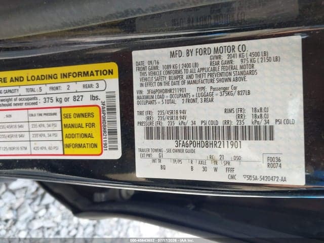 2017 FORD FUSION SE 9