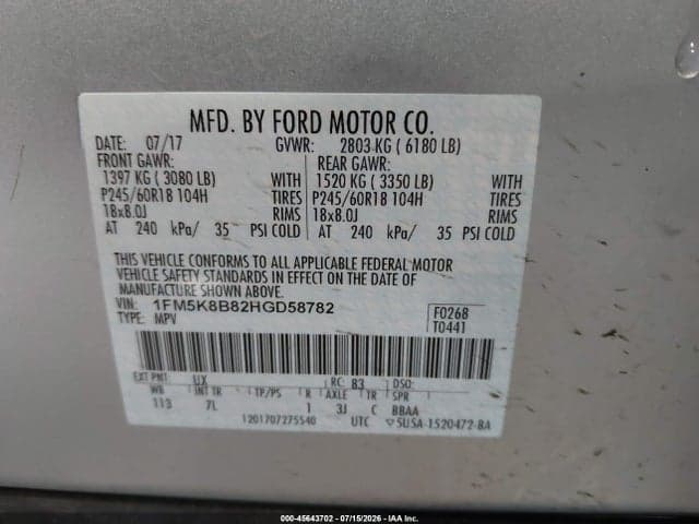 2017 FORD EXPLORER 9