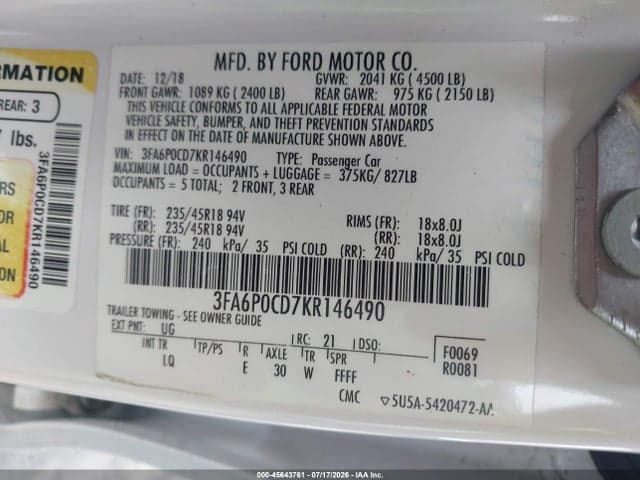 2019 FORD FUSION SEL 9