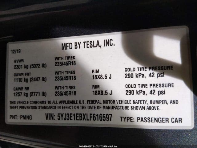 2020 TESLA MODEL 3 LONG RANGE DUAL MOTOR ALL-WHEEL DRIVE 9