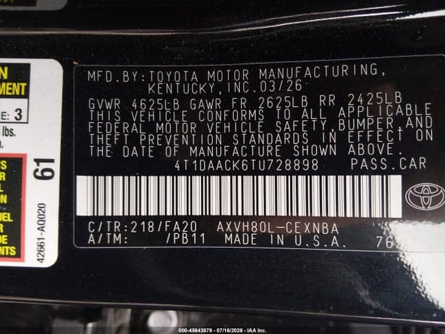 2026 TOYOTA CAMRY LE 9
