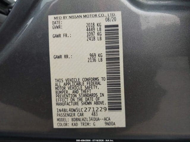2020 NISSAN ALTIMA SV INTELLIGENT AWD 9