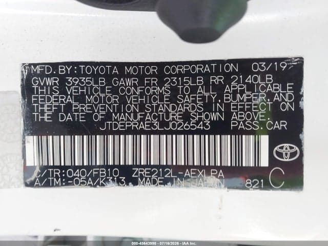 2020 TOYOTA COROLLA LE 9