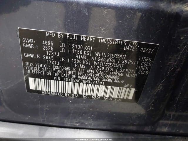 2017 SUBARU OUTBACK 2.5I PREMIUM 9