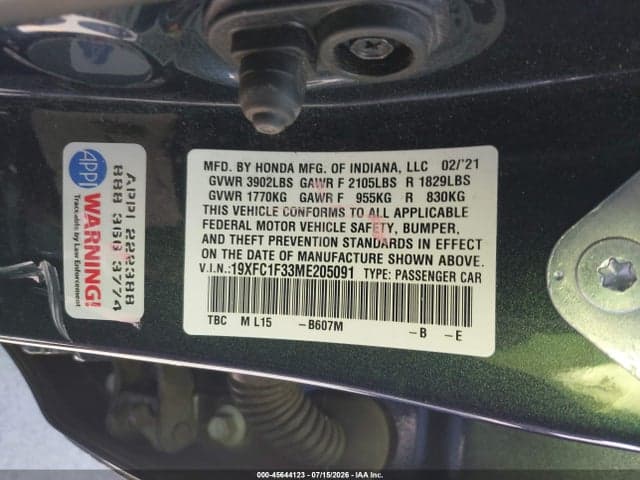 2021 HONDA CIVIC EX 9