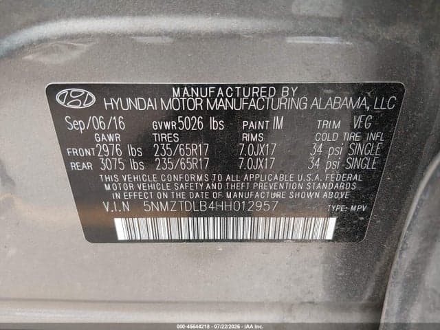 2017 HYUNDAI SANTA FE SPORT 2.4L 9