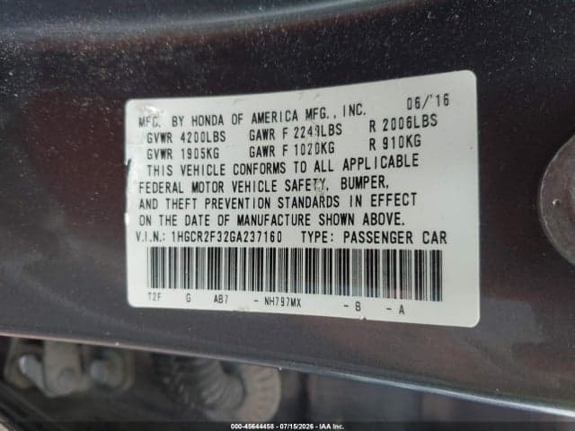 2016 HONDA ACCORD LX 9