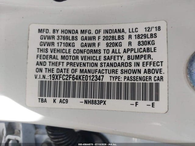 2019 HONDA CIVIC LX 9