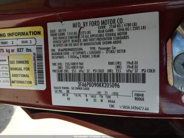 2019 FORD FUSION TITANIUM 9