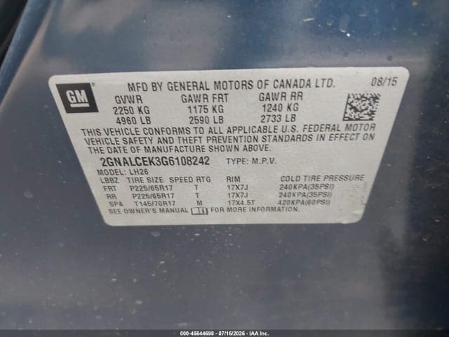 2016 CHEVROLET EQUINOX LT 9