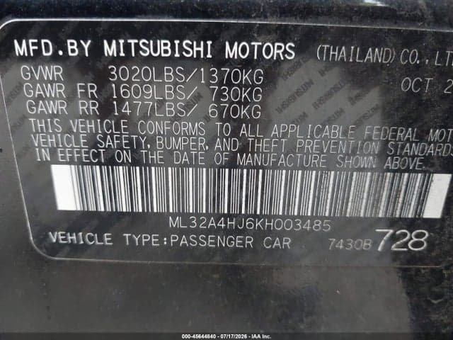 2019 MITSUBISHI MIRAGE SE 9