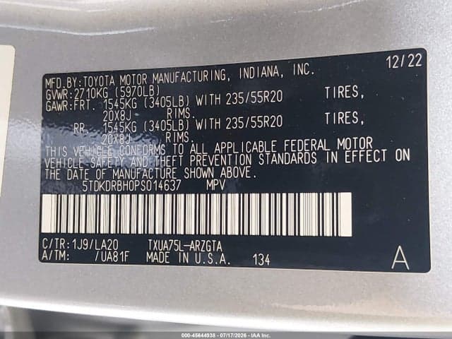 2023 TOYOTA HIGHLANDER PLATINUM 9
