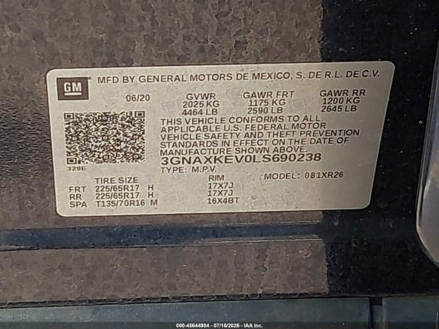 2020 CHEVROLET EQUINOX FWD LT 1.5L TURBO 9
