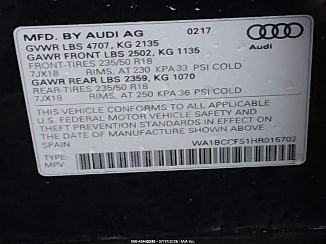 2017 AUDI Q3 2.0T PREMIUM 9
