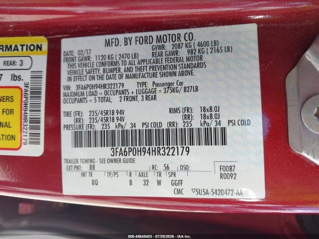 2017 FORD FUSION SE 9