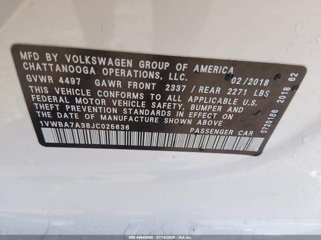 2018 VOLKSWAGEN PASSAT 2.0T SE 9