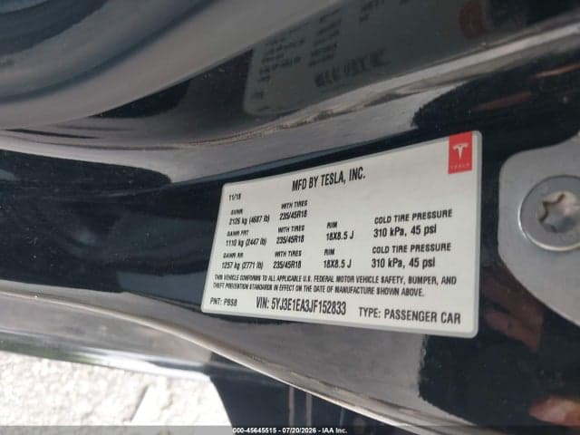 2018 TESLA MODEL 3 LONG RANGE/MID RANGE 9