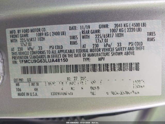 2020 FORD ESCAPE SE 9