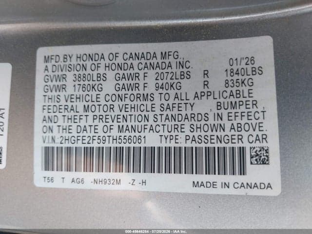 2026 HONDA CIVIC SPORT 9