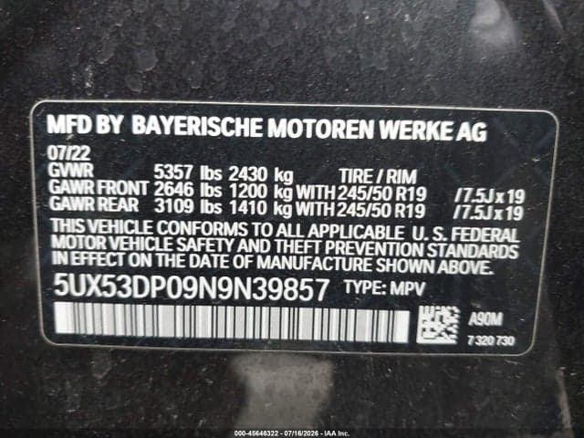 2022 BMW X3 XDRIVE30I 9