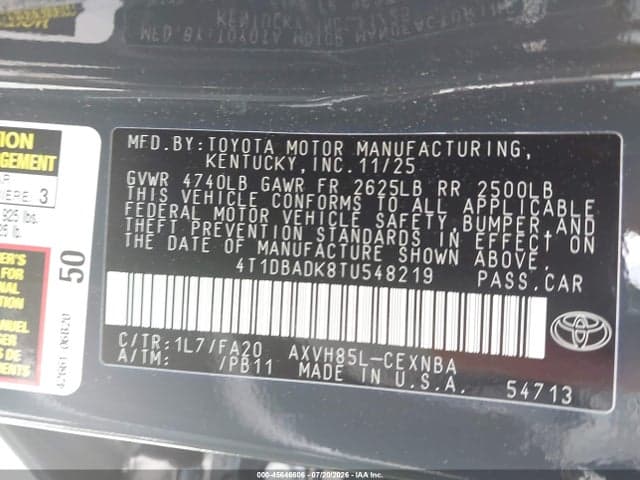 2026 TOYOTA CAMRY LE 9