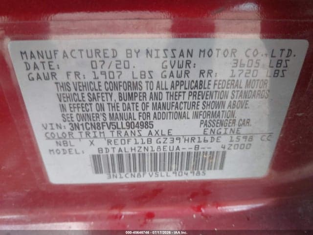 2020 NISSAN VERSA SR XTRONIC CVT 9